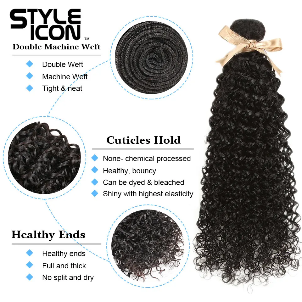 Styleicon Malaysian Curly Human Hair Weave Bundles With 13*4 Lace Frontal Closure Free Part Remy Closure with Hair Bundles