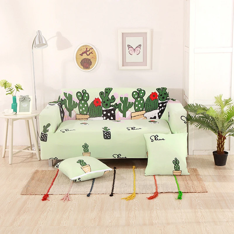 

Green Cactus Printed Sofa Covers Universal Stretch Furniture Covers For Living Room Multi-size Couch/Corner Sofa Covers Plush