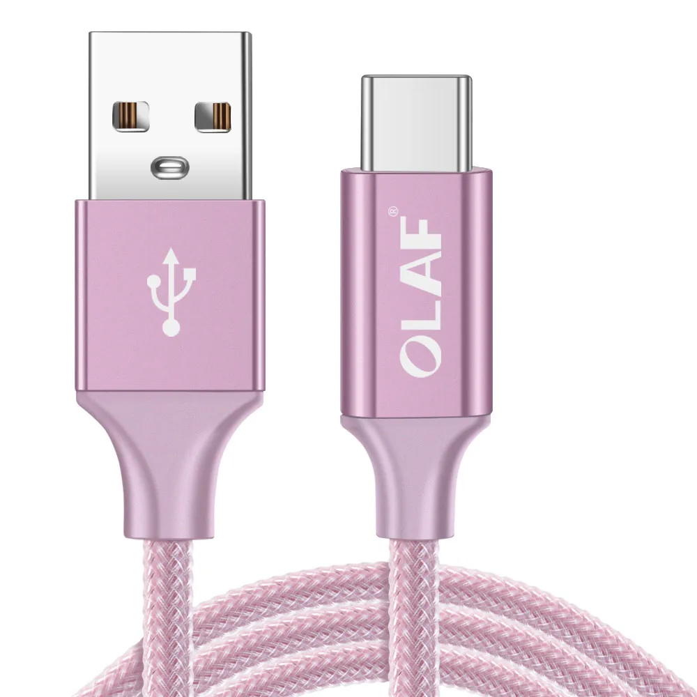 Кабель OLAF 2.4A usb type C 1 м 2 м 3 м для huawei P20 Lite samsung S9 Xiao mi Red mi Note 7 mi 9 Oneplus 6t кабель USB C для быстрой зарядки - Цвет: Pink