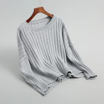 

Women solid color round neck sweater casual loose long-sleeved sweater