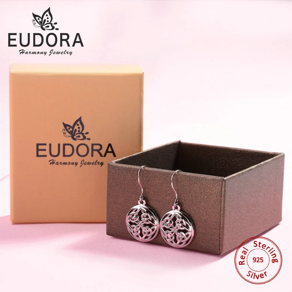 Серьги гвоздики EUDORA 100% реальные редкие серебряные круглые серьги в виде кельтика