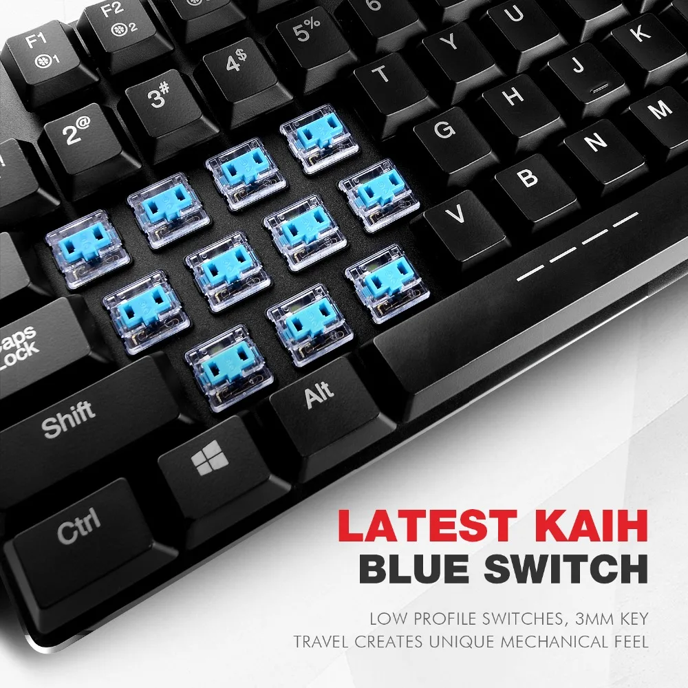  HAVIT Mechanical Keyboard 87 Keys Ultra Low Axis Metal Keyboard Wired USB Mini Gaming Keyboard Blue