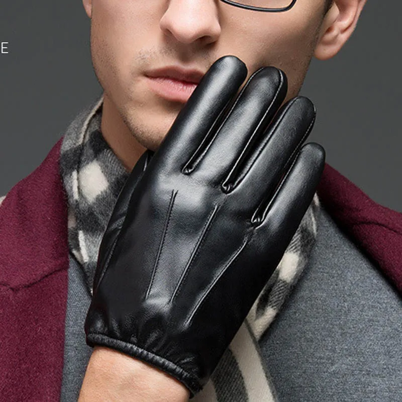 Модные осень-зима Для мужчин открытый перчатки из искусственной кожи тонкий касается Экран Утепленная одежда обыска драйвера человек перчатки HSJ