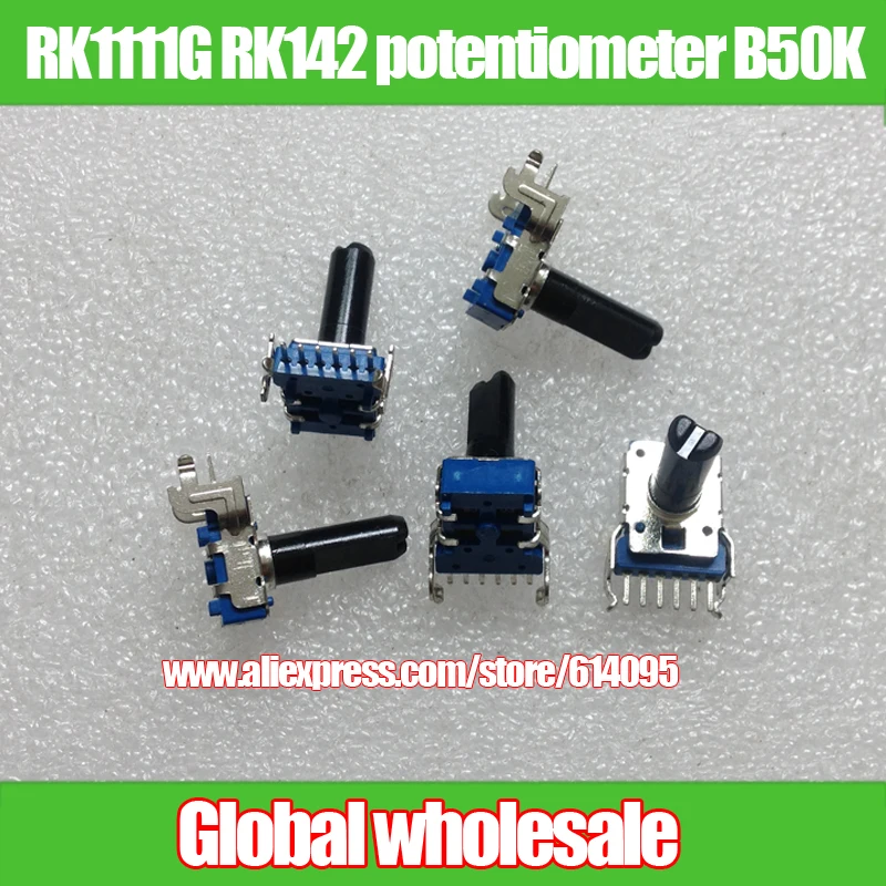 

6pcs RK1111G RK142 type Horizontal double rotary potentiometer B50K B503 / handle length 18MMF / 6 feet