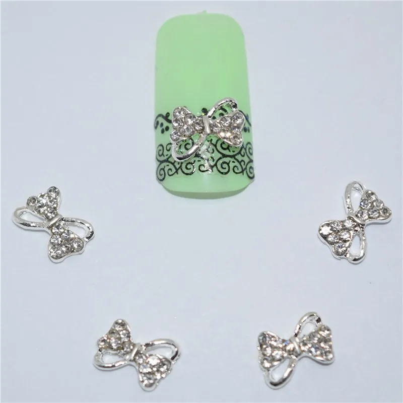 

10psc New White diamond butterfly knot 3D Nail Art Decorations,Alloy Nail Charms,Nails Rhinestones Nail Supplies #056