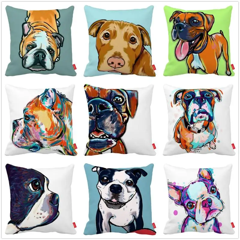 Cartoon Cute Pop Art Bulldog Boxer Dog Print Car Decorative Throw