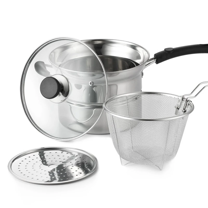 

4.5L Multi-purpose Stainless Steel Soup Pot Deep Fryer With Basket Steaming Rack Cooking Stockpot For Gas Stove Induction Cooker
