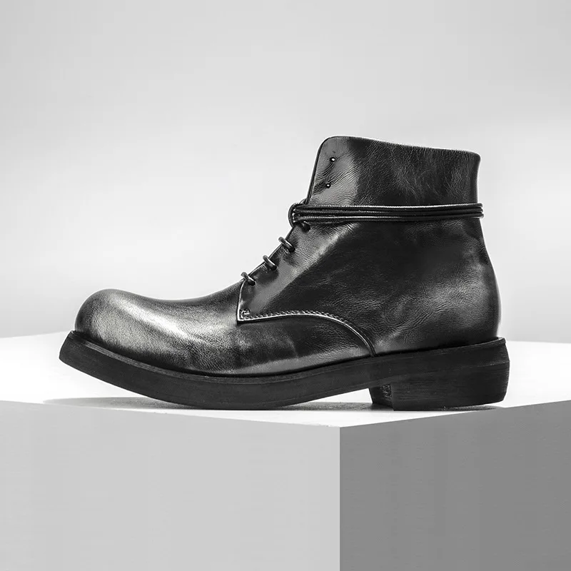Мужская повседневная обувь; высокие ботильоны в жокейском стиле; винтажные кроссовки из натуральной кожи; роскошные кроссовки; Черная рабочая обувь на шнуровке; Botas - Цвет: qiang se