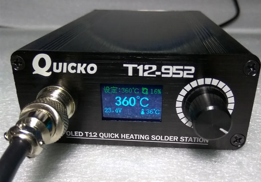 QUICKO T12 STC-OLED пайки паяльная станция DIY частей комплекты T12-952 цифровой Температура контроллер паяльник с металлический корпус