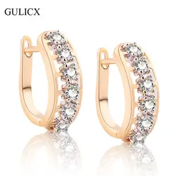 Gulicx бренд Новый 2017 полые английском замке уха пирсинг кольцо серьги для Для женщин золото-цвет колошения Белый CZ свадебные украшения E202