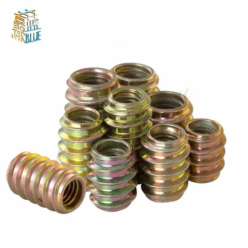 20Pc/50Pc/100Pc M4 M5 M6 M8 M10 Furniture Pass-through Drive Unhead Threaded Nut Color Zinc Plated Carbon Steel Wood Insert Nuts