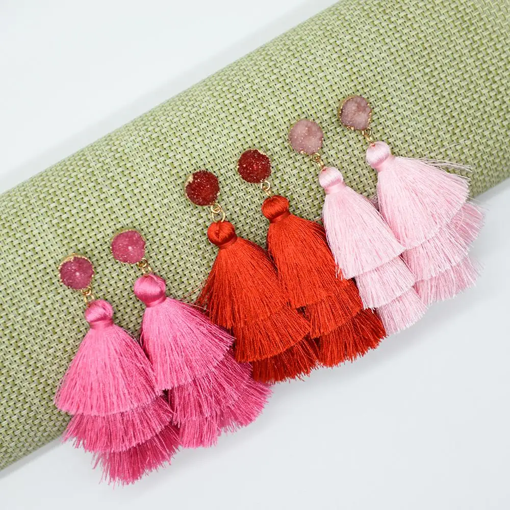 

Fashion Tassel Drop Earrings Multiple Colors Good Quality Dangle Earring Three Layers Ear Drop Crystal Women Jewelry Gift XM24
