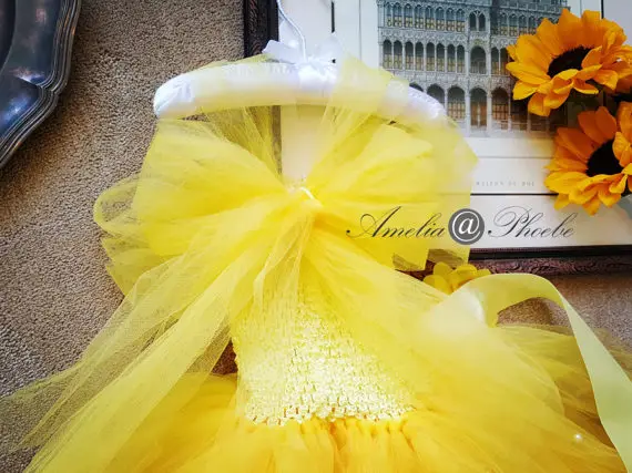 Платье-пачка принцессы Белль с цветочным поясом для свадебной вечеринки; маскарадный костюм «Красавица и Чудовище»; Желтые платья-пачки с цветочным узором для девочек