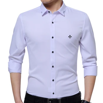 

Embroidery Men Clothes Solid Slim Fit Men Long Sleeve Shirt Casual Men Social Shirt Plus Size Anti-wrinkle-free E51701