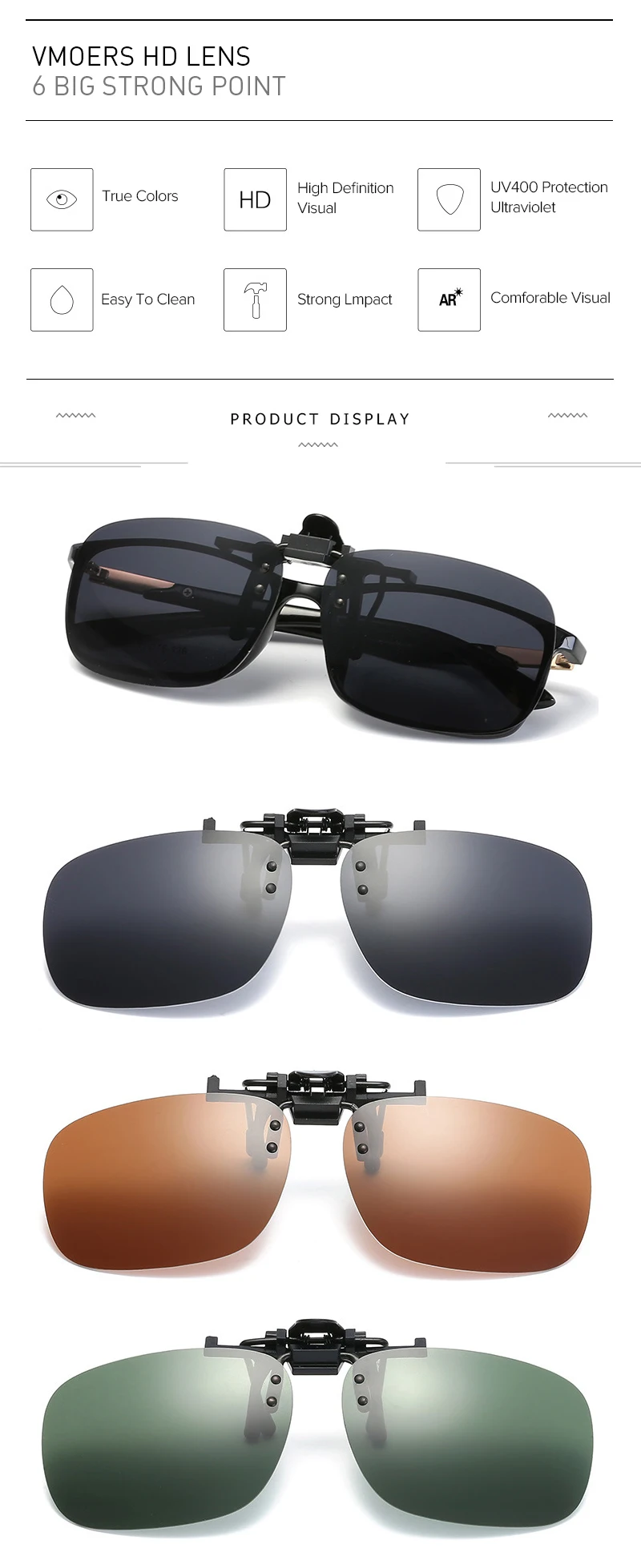 Унисекс поляризованные прикрепляемые солнцезащитные очки близорукие вождения ночного видения солнцезащитные очки анти-UVA Анти-UVB флип близорукость очки