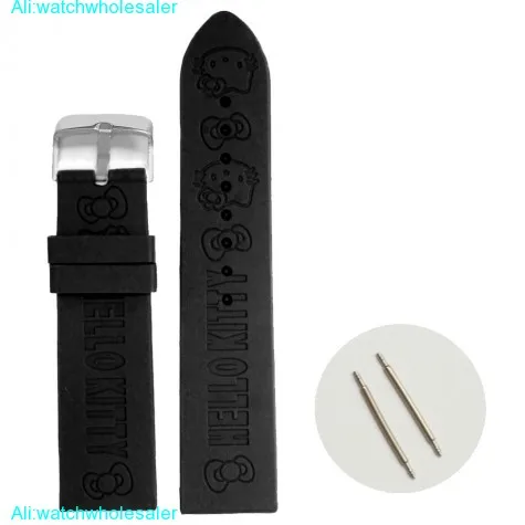 24mm Black Cartoon Cat Silicone Jelly Rubber Lady Watch Band Strap WB1085A24JB