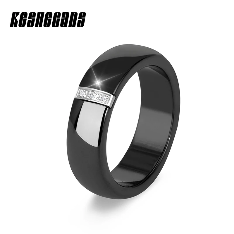 New Classic Black White Ceramic Ring Simple Style Crystal Wedding Rings For Women Beautiful Anniversary Present Fashion Jewelry