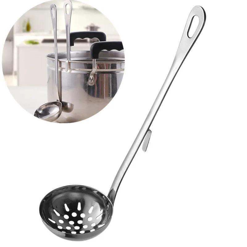 Stainless Steel Long Handle Soup Spoon with hook Cooking Colander