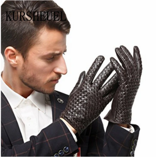 KURSHEUEL роскошные мужские Сенсорный Экран Текстовые зимние итальянские наппа кожаные перчатки для вождения(кашемир/шерсть/флисовая подкладка