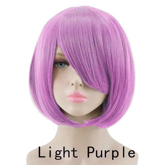 Allaosify, 23 цвета, 14 дюймов, Короткий прямой парик, коричневый, белый, синий, красный, высокотемпературные синтетические парики, вечерние парики для косплея - Цвет: light purple