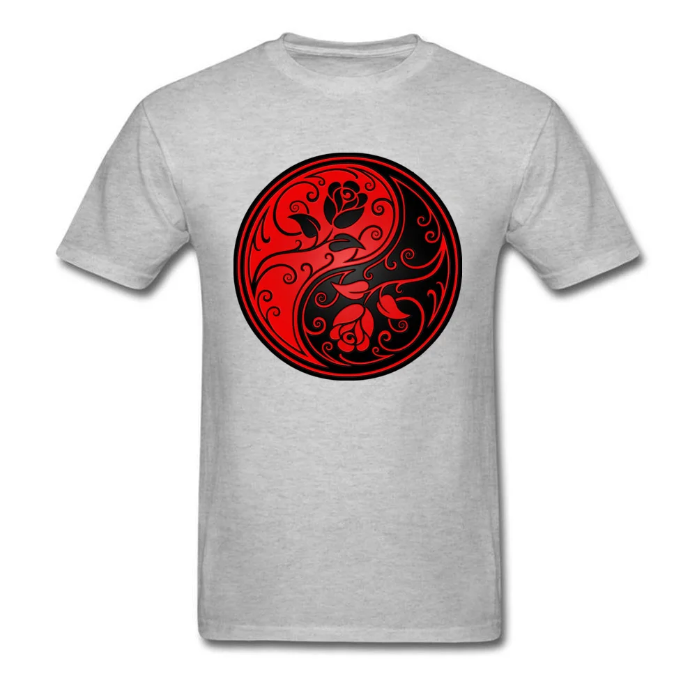 cosie Summer Unique Short Sleeve VALENTINE DAY Tops Shirt High Quality Crew Neck 100% Cotton Clothing Shirt Men's T Shirt Red and Black Yin Yang Roses grey
