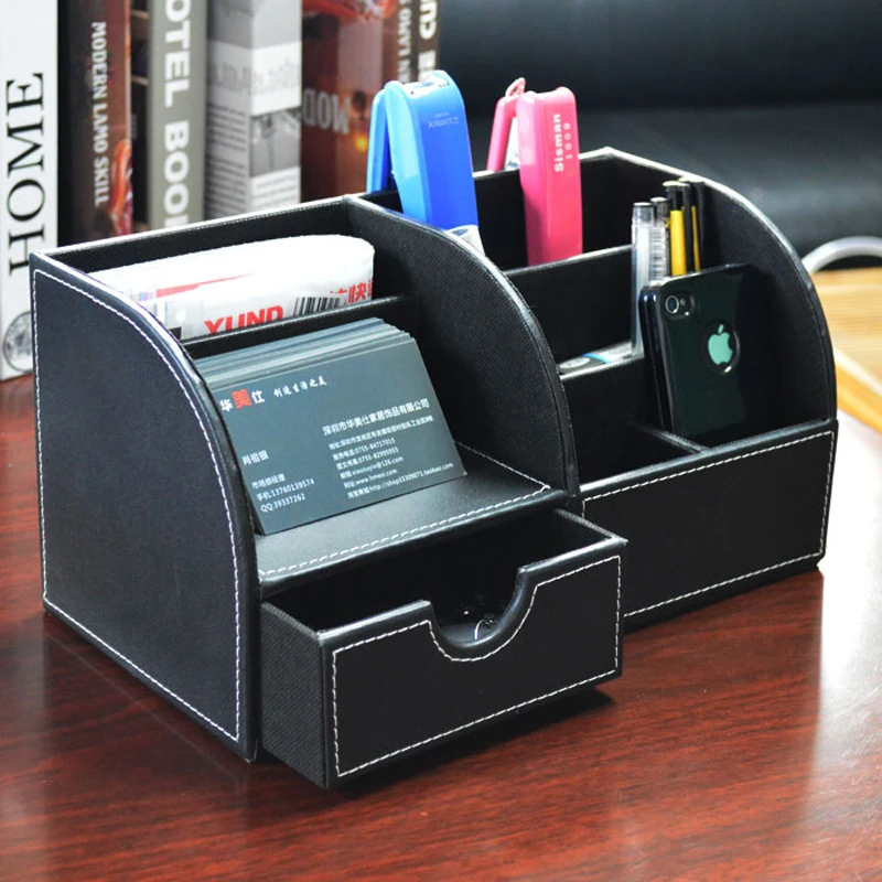 

Colorful leather multifunctional desktop storage box pen miscellaneously storage supplies