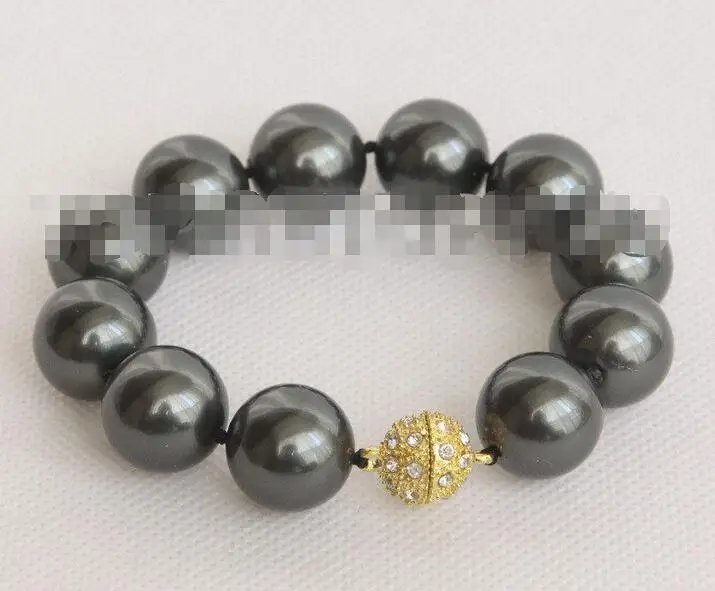 

Wholesale price 16new ^^^^8" 16mm round black south sea shell pearls Bracelet E3076