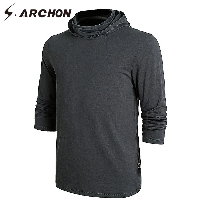 

S.ARCHON Long Sleeve Shirts Men Fashion High Collar Casual Outdoor Sports Riding Shirts Fitness Breathable Tactical Army Shirt