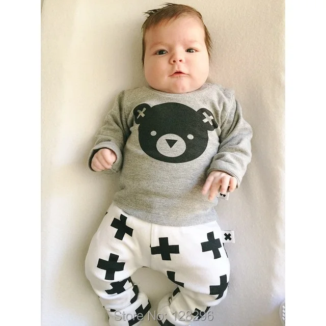 2016 New Baby Boy Clothes Cotton Long Sleeved Bear 2016 New Baby Boy Clothes Cotton Long Sleeved Bear Pattern T Shirt Pants Newborn Clothing Set In Sets From Mother Kids On