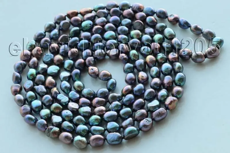 

******** longest 64" Genuine Natural 8x10mm Black Baroque Pearl necklace #f1877!