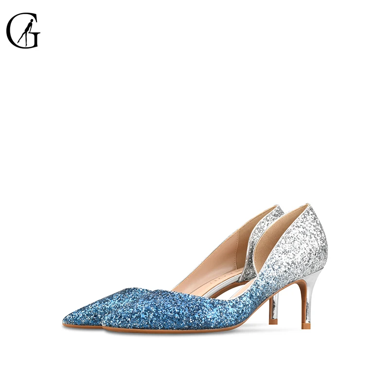 

GOXEOU 2019 Women Pumps size 32-46 Thin Heel High Heels Sexy Pointed Toe Slip-On Bling Wedding Office Handmade Free Shipping