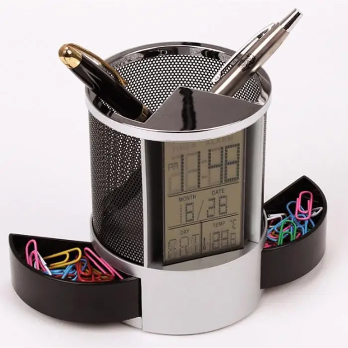 Креативные цифровые часы термометр календарь будильник дисплей карандаш удобный и прочный держатель