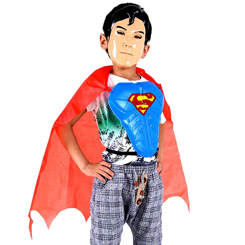 Free shipping ,Cosplay children performance wear superman plastic armor mask  and cloak, cape