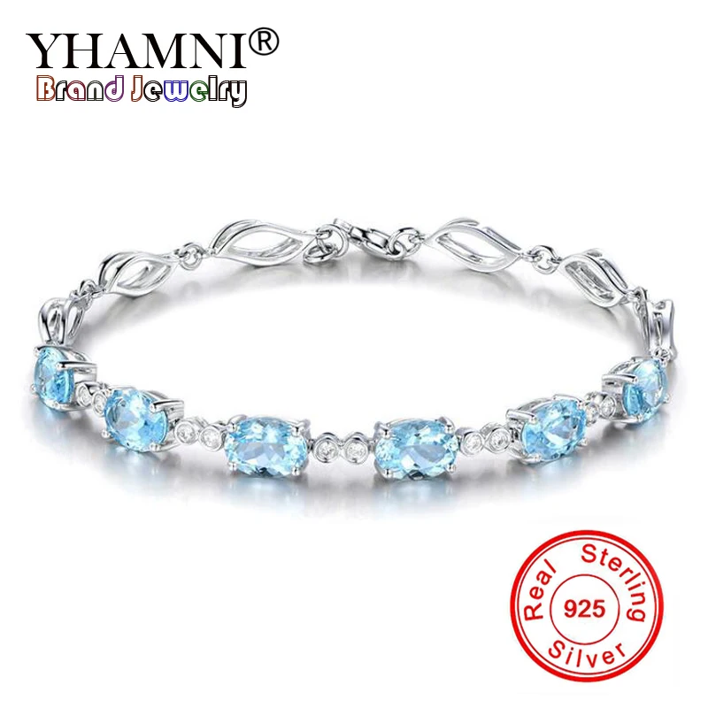 

YHAMNI Fashion Simple Sky Blue Crystal CZ Zircon Bracelets 925 Sterling Silver Bracelets Jewelry Gift For Women YZH056