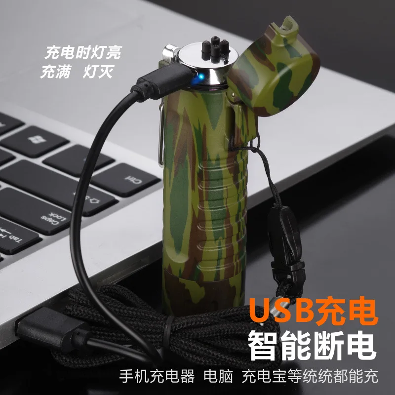 Плазменная USB зажигалка с фонариком камуфляжная водонепроницаемая