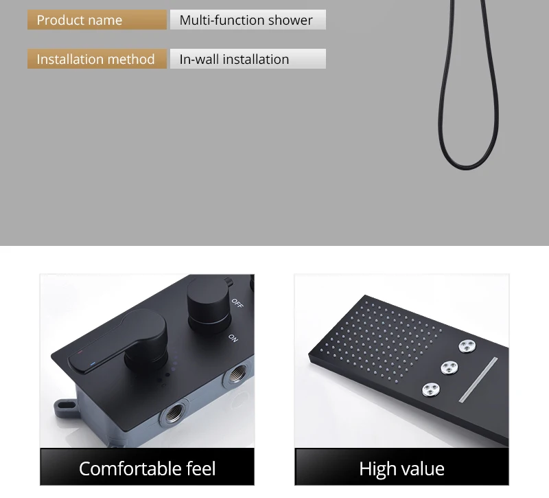 22Waterfall Rain Shower Sets Faucet Rotating Water Shower 4 Function Spa Waterfall Massage Bathroom Fixture Black Shower Set (5)