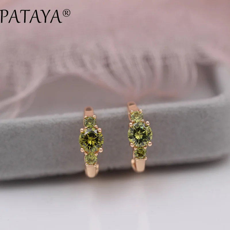 PATAYA, Новое поступление, цвета 585, розовое золото, висячие серьги, Круглый Зеленый Природный Цирконий, индийские свадебные ювелирные изделия, разные цвета
