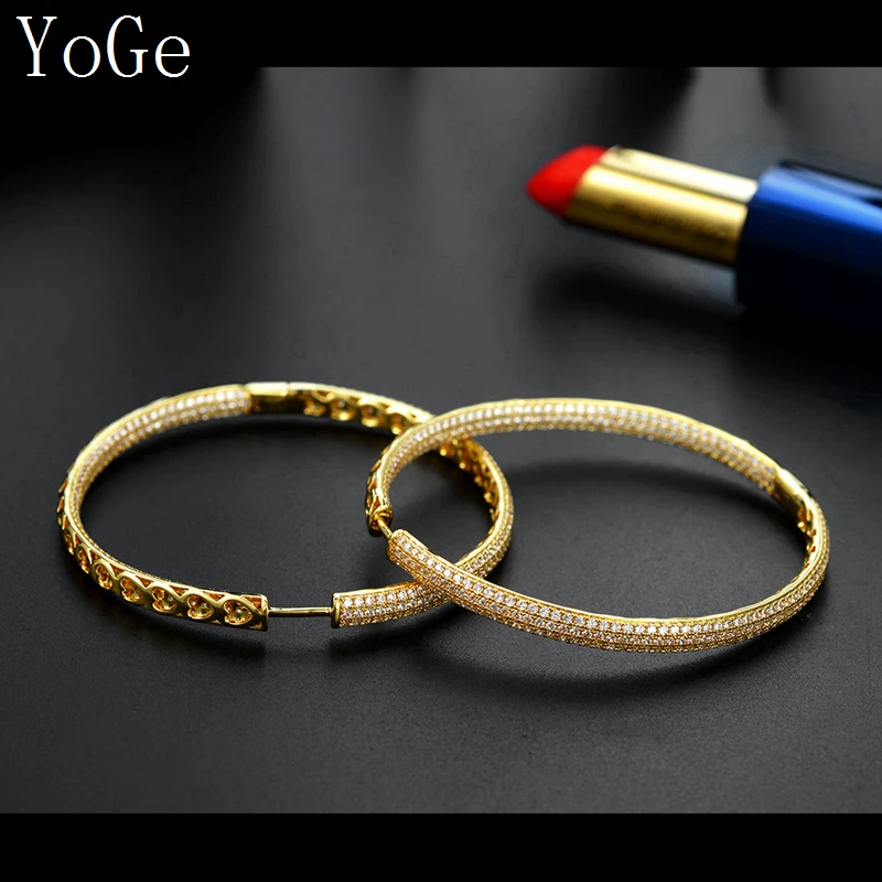 Серьги кольца YoGe E61023G с крупными фианитами 6 см|hoop earrings|earrings hoop earringsearrings women |