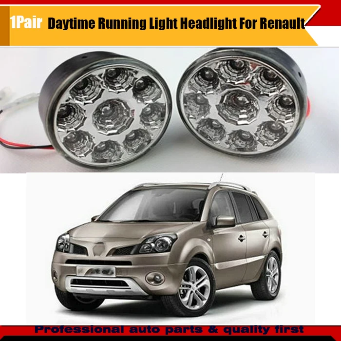 2pcs 9 LED Round Daytime Driving Running Light DRL Car Fog Head Lights For Duster Fluence