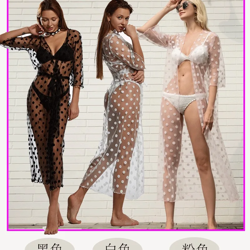 

Beach Dress For Women Swimsuit Cover Swimwear Summer Dresses Cover-Ups Woman Blockbuster Dot Screen Sexy Belt Spandex