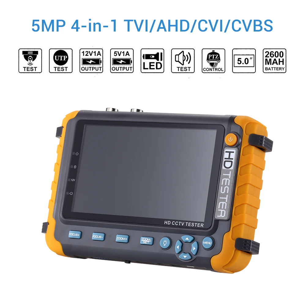 Тестер видеонаблюдения IV8W 5-дюймовый монитор для TVI AHD CVI CVBS камер безопасности с