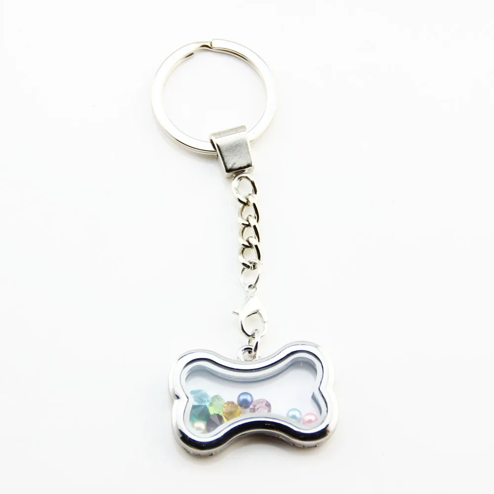 Dog Bone Living Locket Keychains High Quality Floating Locket