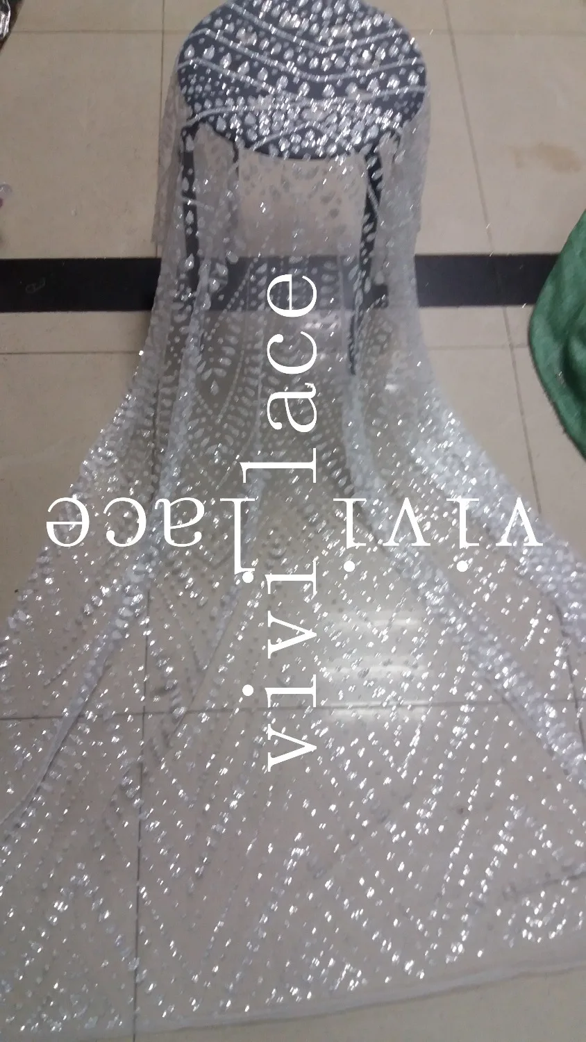 

5 yards HLL618 clear glued glitter powder luxury tulle lace for party /evening dress/fashion show