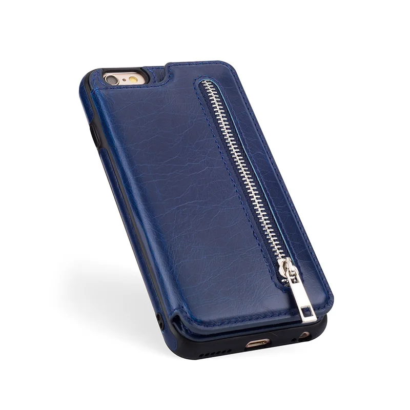 Многофункциональный кожаный кошелек на молнии чехол для карт для iPhone X 10 XS Max XR 8 7 6s Plus чехол для samsung Galaxy S9 S8 Plus Note 9 8 - Цвет: BLUE