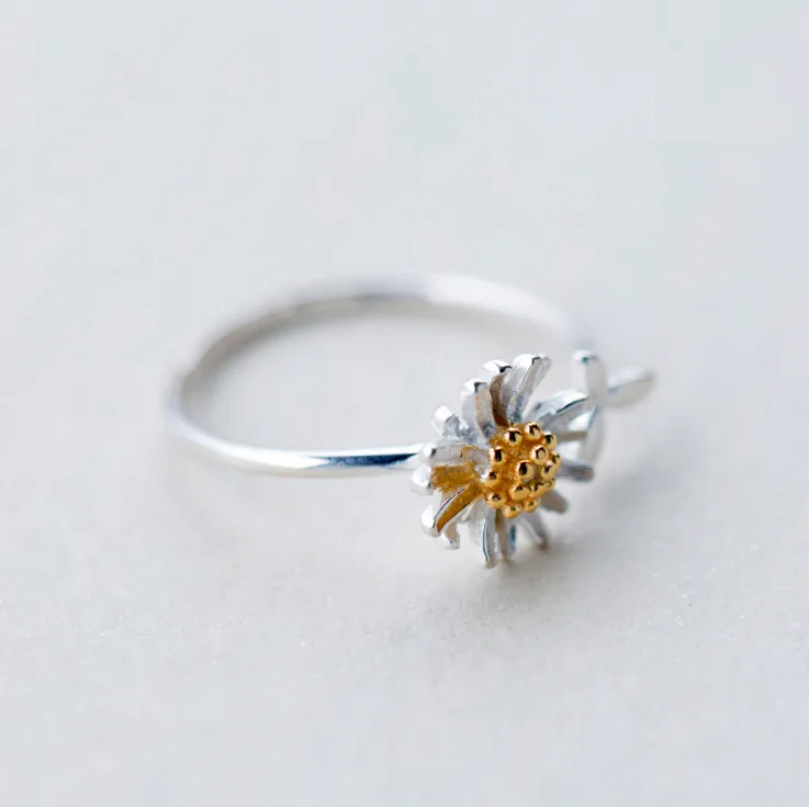 Милое миниатюрное регулируемое кольцо с ромашкой, цветок, кольцо в форме листа, лучшее качество, ювелирное изделие, модное серебряное кольцо в Корейском стиле