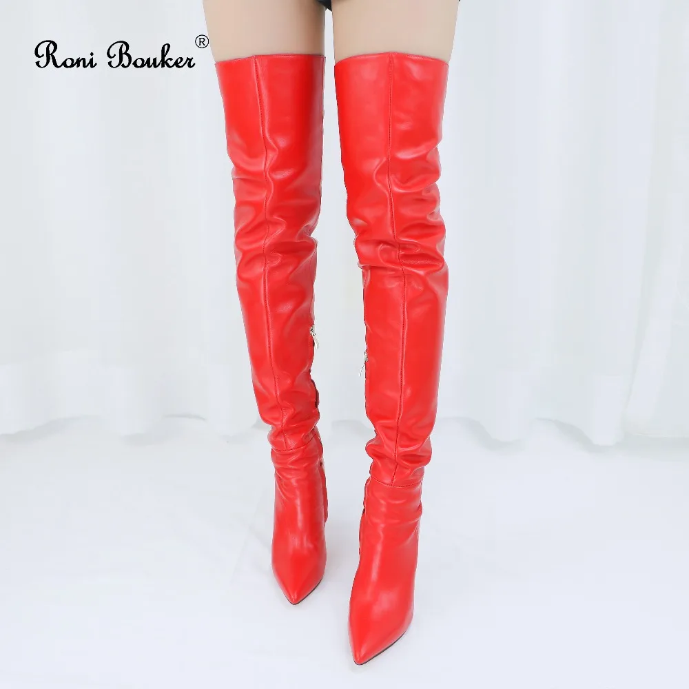 Roni Bouker роскошная женская обувь из натуральной кожи на высоком каблуке женские ботфорты женские сапоги до бедра черного и красного цвета каблук 9(США