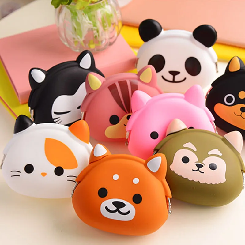 

cute animal shape silicone storage box cartoon animal girls coin wallet organizador earphone storage purse kids gift
