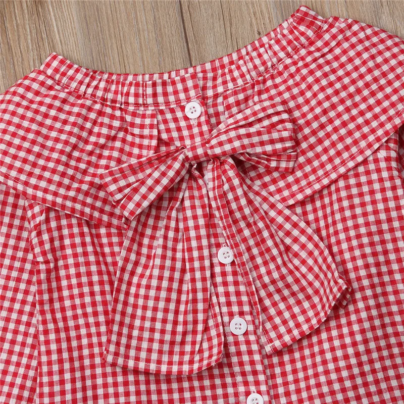 Рубашки с большим галстуком-бабочкой для маленьких девочек от 1 до 6 лет модная детская блуза в красную клетку с длинными рукавами, блуза-рубашка винтажная одежда для младенцев