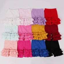 Шорты для девочек; шорты с оборками для маленьких детей; однотонные шорты; повседневная детская одежда; Изысканная летняя одежда; два слоя