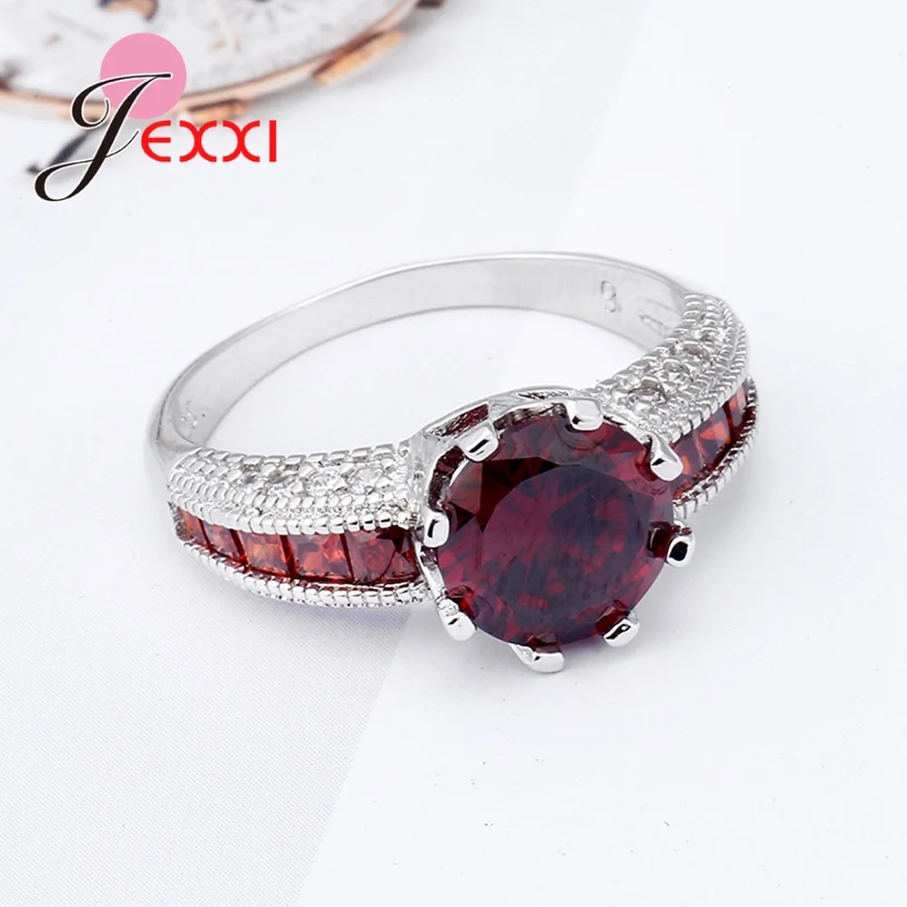 Giemi Luxury Red Crystal Anniversary Party Ring For Girl Popular 925 Sterling Silver Rings For Women 2019 New Female Accessory